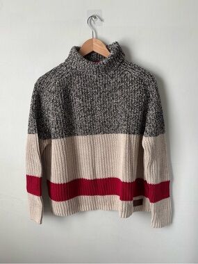Roots Cabin Collection Colorblock Heritage Sweater | Salt & Pepper | Size XS
